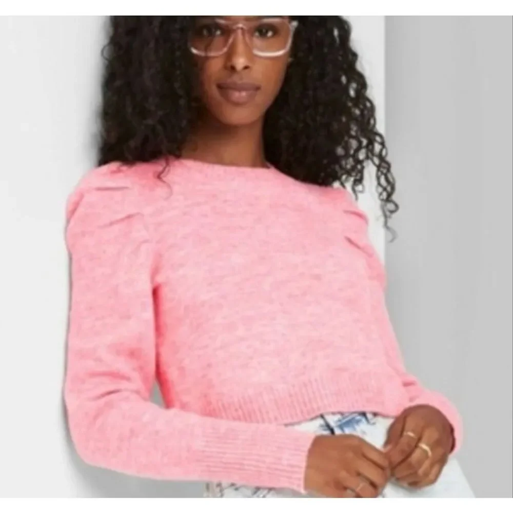 Wild Fable L link cropped pouf sleeve sweater